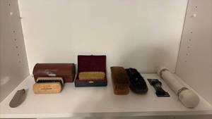 lot 1210 image: Shoe Care Kit with Brushes, Leather Case, Shoe Laces and Cleaning Supplies
