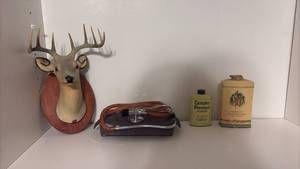 lot 1235 image: Deer Head Mount, Stethoscope, Campho-Phenique Powder, Yardley Talc Powder