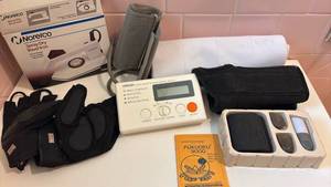 lot 1406 image: Omron HEM-712C Digital Blood Pressure Monitor with Travel Iron Massager and more