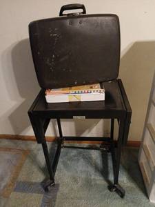 lot 1417 image: Portable Typewriter with Carrying Case typewriter desk 27x21 x15and typewriter paper