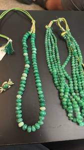 lot 1607 image: Green Beaded Necklaces with Tassels and owl broach