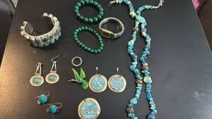 lot 1629 image: Turquoise Jewelry Lot Bracelet Earrings Necklace Ring Bird Brooch