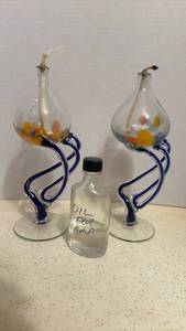 lot 1701 image: Glass Decorative Ornaments with Blue Stands and Colorful Beads