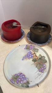 lot 1702 image: Porcelain Plate with Grape Design and Two Candles