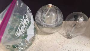 lot 1703 image: Clear Blown Glass Fillable Ball with wick and more