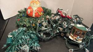 lot 1712 image: Christmas Holiday Decoration Set with Santa, Lights, and Ornaments