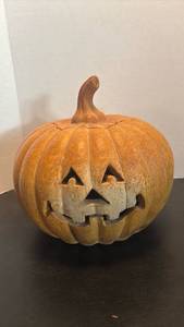 lot 1717 image: Terracotta Jack-O-Lantern Pumpkin Decoration with Removable Stem