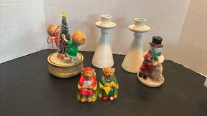 lot 1728 image: Music Box, Holiday Figurines and Candle Holders