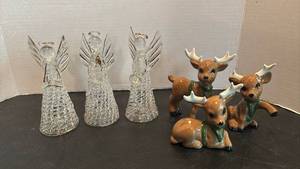 lot 1741 image: Glass Angels with Ceramic Deers