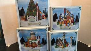 lot 1743 image: Santas Town Christmas Village 4-Piece Set Official Tree Post Office Toy Works Santas House
