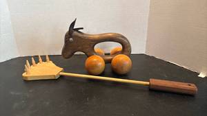lot 1745 image: Wooden Animal Figure on Ball Wheels with Backscratcher