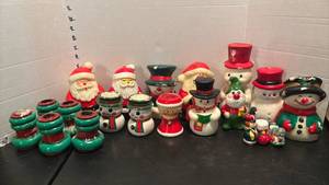 lot 1746 image: Holiday Christmas Candle Figurines. Santas Snowman and more