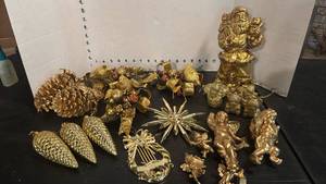 lot 1757 image: Lot of Gold Tone Decorative Ornaments and Figurines