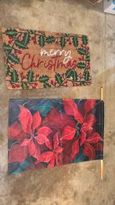 lot 1759 image: Holiday Decor Lot Merry Christmas Doormat and Poinsettia Flag