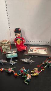 lot 1761 image: Asian Doll Collection Lot with Ornaments, Decorative Box, and Framed Print