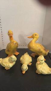 lot 1775 image: Ceramic Duck Figurines Lot of 5 Yellow Cream Hand-Painted