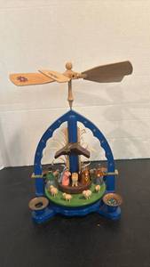 lot 1776 image: Wooden Nativity Pyramid with Rotating Propeller and Figurines