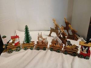 lot 1786 image: Wooden Holiday Train Set with reindeer