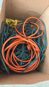 lot 2100 image: Extension Cords Lot Orange Green Electrical Cords Multiple Lengths