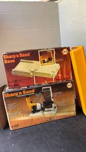 lot 2120 image: Black & Decker Sharpn Sand Base 74-496 and Drill-Powered Belt Sander 74-495