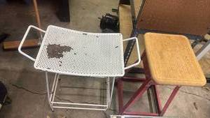 lot 2200 image: Perforated Metal Stool and Red  with Wood Top Stool