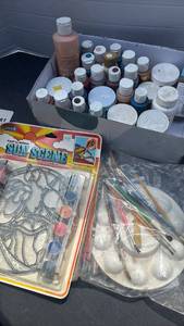 lot 2210 image: Paint by Number Art Craft Supplies Lot - Paints Brushes Tools