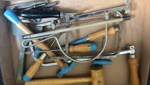 lot 2235 image: Hand Tool Set in Leather Tool Bag with Hammers Wrenches Chisels
