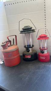 lot 2239 image: Coleman Lantern 2-Mantle Propane Camping Lamp Red and Green and more