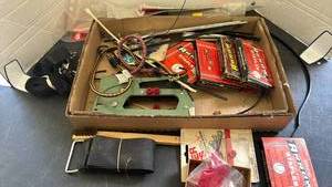 lot 2247 image: Arrow Staple Gun Tacker with Staples, Bungee Cords, Wrench & Mixed Hardware