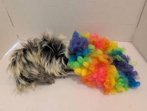 lot 1010 image: Costume Wigs Lot of 2&nbsp Faux Fur Black White and Rainbow Curly