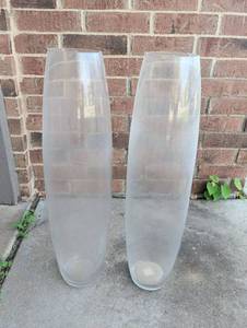 lot 1103 image: Pair of Clear glass Cylindrical Vases 27 in x 6 in