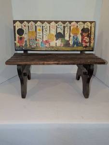 lot 1108 image: Hand-Painted Childrens Folk Art Bench with Backrest 20wx19h