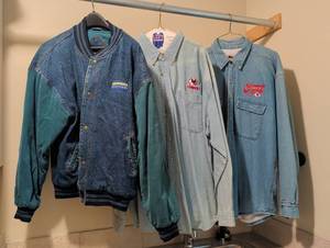 lot 1122 image: NFL Team Embroidered Denim Jacket Lot Chiefs, 3 Pieces XL and 2xl