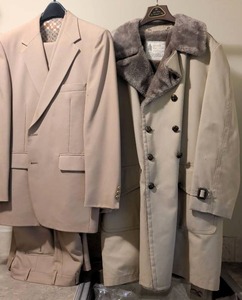 lot 1130 image: London Fog coat, Johnny Carson Meschkes 3 piece suit no size tags