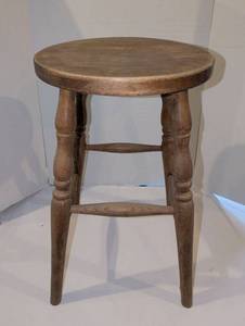 lot 1301 image: Round Wood Stool with Turned Legs and Stretchers 14x24 h