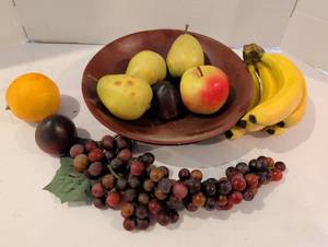 lot 1303 image: Decorative Fruit Bowl with Artificial Fruit Assortment