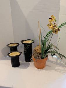 lot 1309 image: Decorative Candle Holders and fake orchid