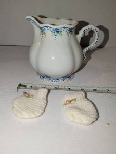 lot 1311 image: Ceramic Pitcher with Hand-Painted Blue and Floral Decoration