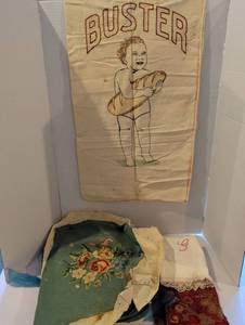 lot 1316 image: Buster Baby needlepoint with Floral Needlepoint Cushion Cover Lot