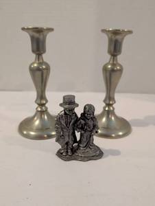 lot 1336 image: Pair of 7Candlesticks with pewter wedding couple Figurine
