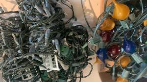 lot 1547 image: String Lights with Colored Bulbs Green Wire Multiple Strands