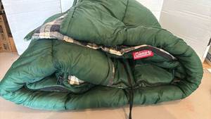 lot 1635 image: Coleman Sleeping Bag Green Mummy Style with Plaid Lining