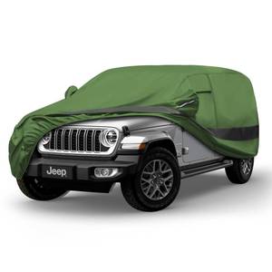 lot 165 image: Jurmon Heavy Duty Outdoor Car Cover Compatible with 2007-2026 Jeep Wrangler 4 Door,Waterproof All Weather for Automobiles, Outdoor Full Cover Rain Sun UV Protection with Zipper Cotton - Retail $44