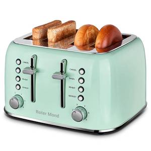 lot 174 image: Roter Mond Toaster 4 Slice Retro Stainless Steel with Extra Wide Slots Bagel, Defrost, Reheat Function, Dual Independent Control Panel, Removable Crumb Tray, 6 Browning Levels, Aqua Green - Retail $62