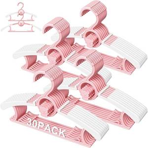 lot 185 image: 30 Pack Baby Hangers for Nursery Closet, 11-14 Adjustable Kids Hangers - Retail $17