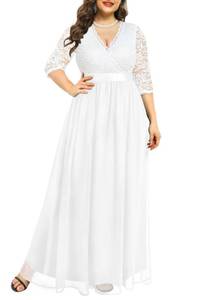 lot 208 image: Plus Size Wedding Dress Bride Women White Wrap Maxi Lace Chiffon Long Bridal Shower Reception Prom Photoshoot Gowns - Retail $68