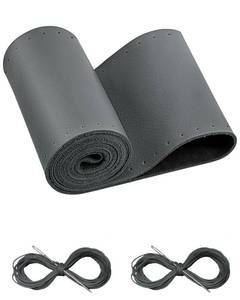 lot 228 image: BELINOUS Leather Steering Wheel Cover Lace Up, Stitch on Steering Wheel Wrap, Universal Fit 13-20 Inch Car Truck Pickup Boat, A Whole Piece of Cowhide, DIY wNeedle Thread (Size L1, Gray) - Retail $16