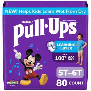 lot 235 image: Pull-Ups Boys Potty Training Pants, Size 5T-6T Training Underwear (46-60 lbs), 80 Count - Retail $48