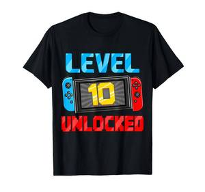 lot 241 image: GREY Level 10 Unlocked Gamer 10th Birthday Gift Video Game Boys T-Shirt Large - Retail $15