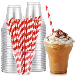 lot 242 image: Baderke 50 Sets Clear Plastic Parfait Cups with Red Paper Straws Disposable Root Beer Float Cups Sunda Ice Cream Glasses for Yogurt Milk Shake Party Drinks (9oz) - Retail $20